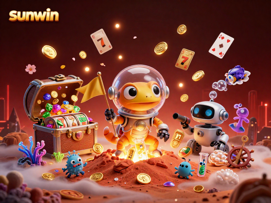 Experience sunwin's exciting casino adventure with a Martian gecko and a golden treasure.