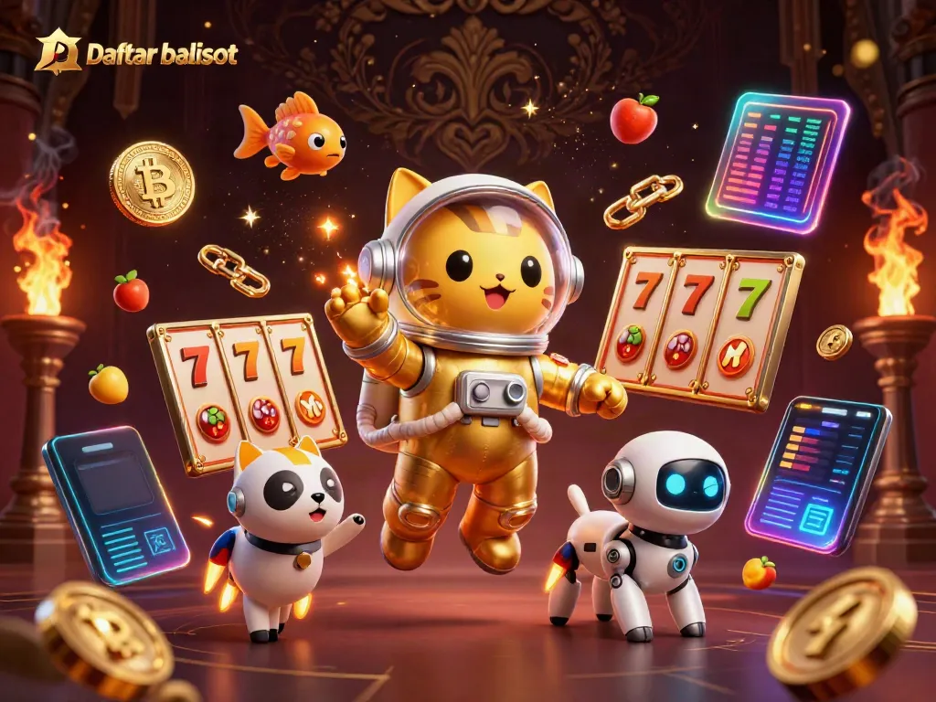 Experience Daftar balisot with a vibrant 3D illustration featuring casino elements and engaging characters.