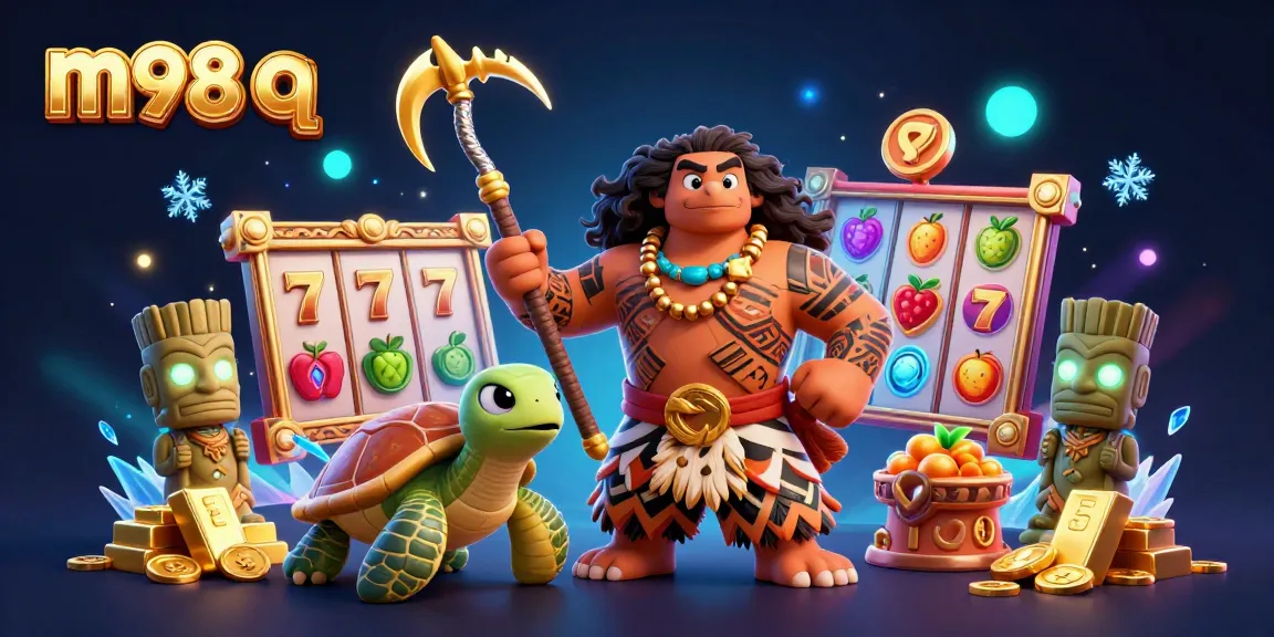 Engage with m98 q in a vibrant casino world featuring a Polynesian demigod and games of luck.