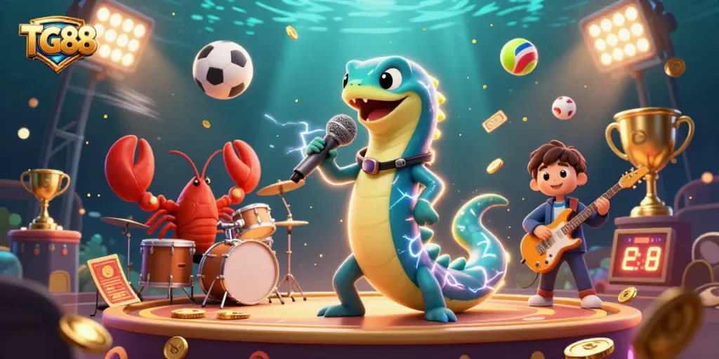 Experience TG88's underwater casino with a DJ eel and a dynamic band while winning big!
