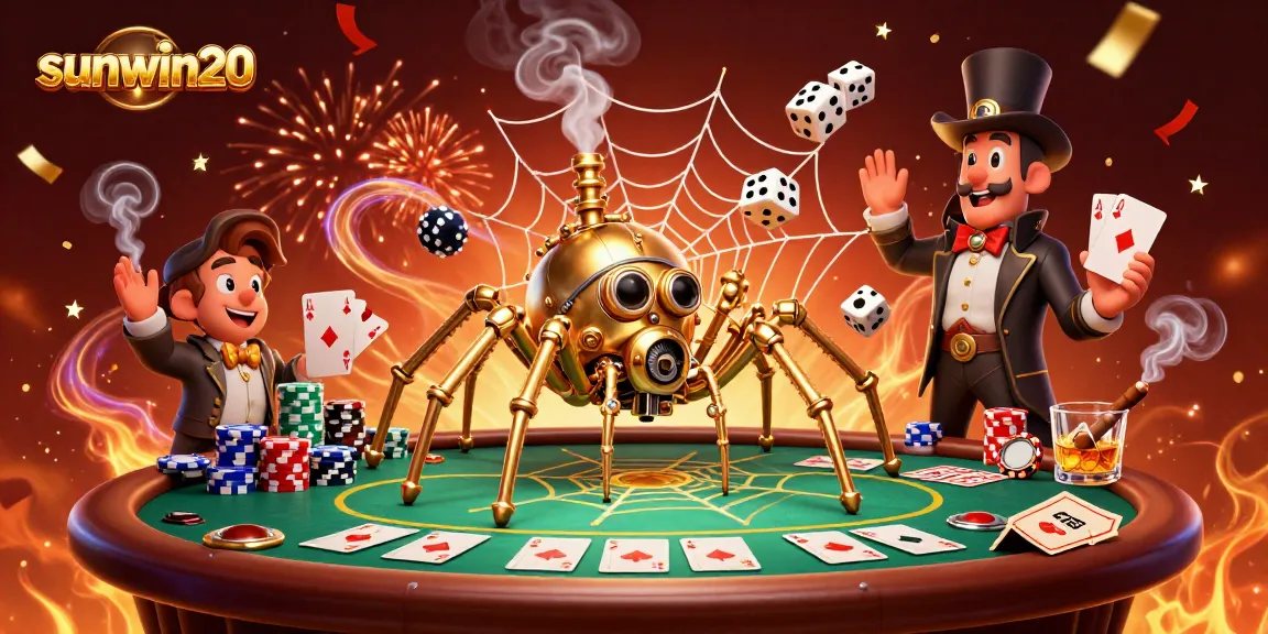 Sunwin20 captures thrilling poker action with steampunk characters and striking casino elements.