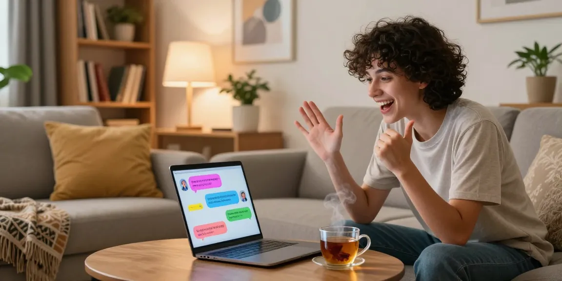 Engaging scene of user interacting with ai 18+ chatbot in a cozy digital setting, enhancing personal AI experience.