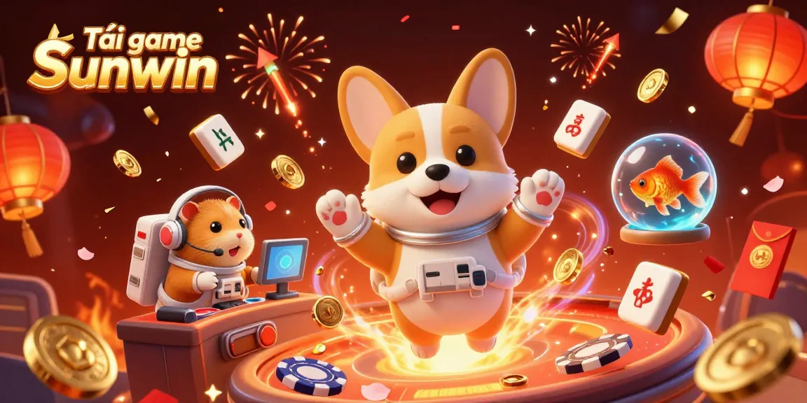 Tải game Sunwin - Engage in exciting gaming with a dynamic illustration of a corgi astronaut and vibrant casino elements.
