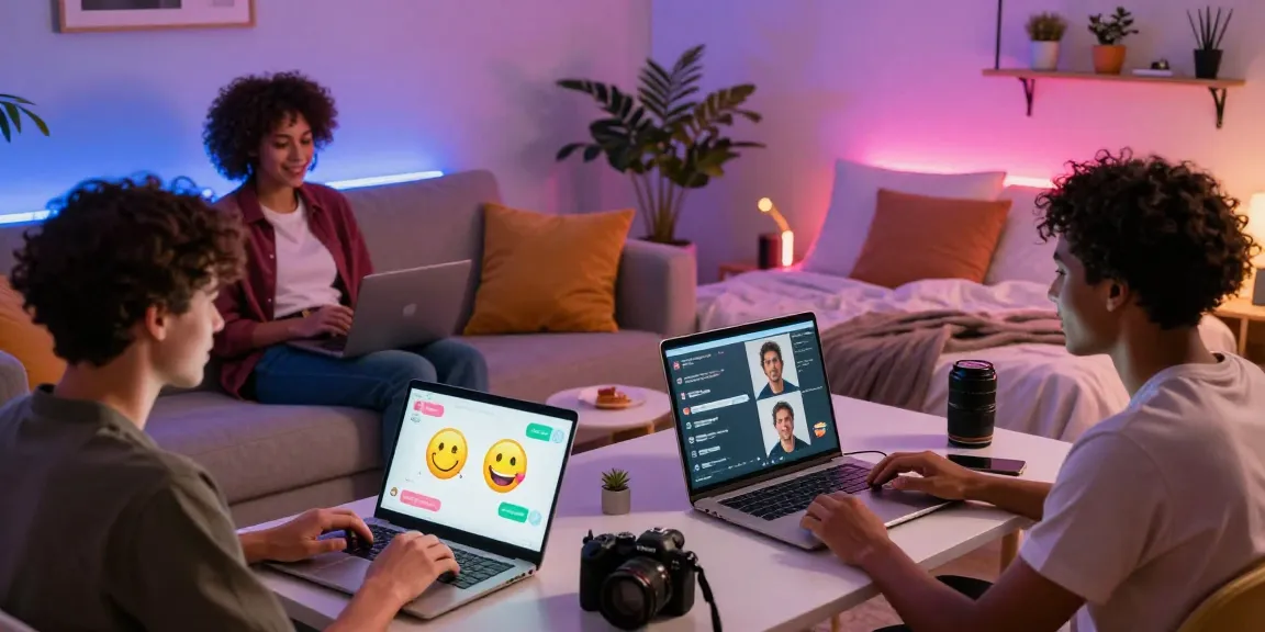 Engaging sexchat atmosphere with diverse participants in cozy settings, showcasing enjoyable virtual communication.