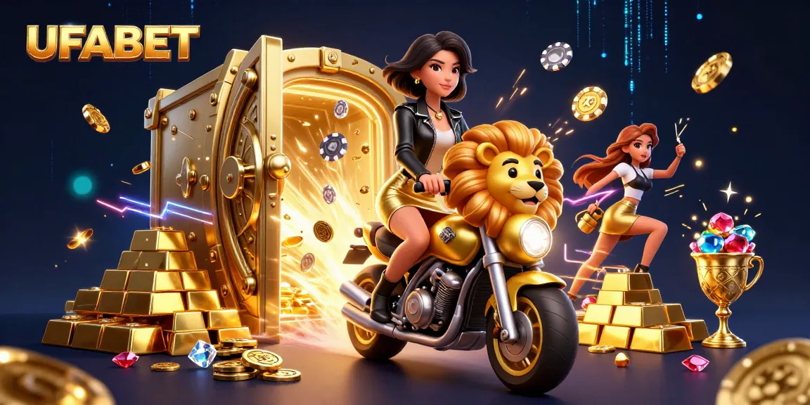 Win big with UFABET's vibrant 3D casino illustration showcasing thrilling online gaming!